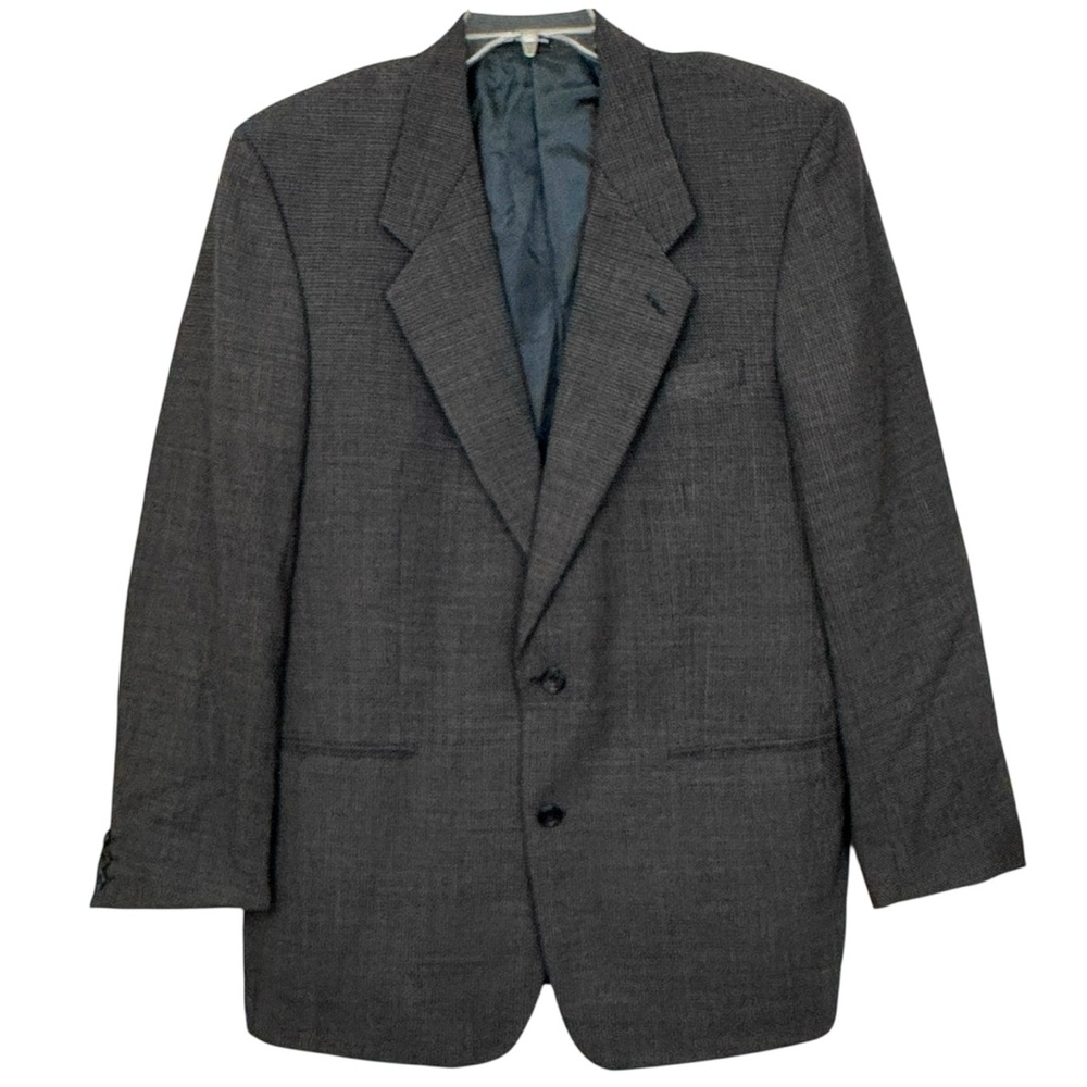 VTG Yves Saint Laurent YSL Worsted Wool Hopsack Basketweave Gray Sports Coat 44L